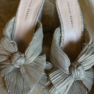 Gorgeous Loeffler Randall Platinum Lame Penny Knot Mules